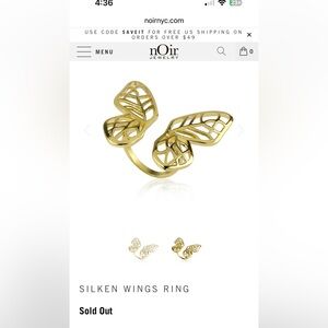 nOIr Jewelry NYC Flutter Butterfly rose gold ring New size 6